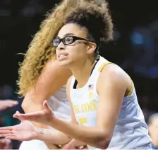  ?? JUSTIN CASTERLINE/GETTY ?? Notre Dame’s Olivia Miles reacts to a play during the first half against Duke on Feb. 5 in South Bend, Indiana.