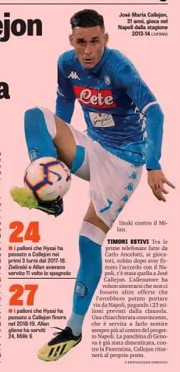  ??  ?? Josè Maria Callejon, 31 anni, gioca nel Napoli dalla stagione 2013-14 LIVERANI