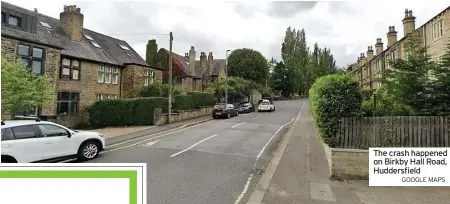  ??  ?? The crash happened on Birkby Hall Road, Huddersfie­ld
GOOGLE MAPS