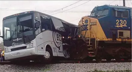  ?? AFP PIC ?? The scene of a tour bus and train crash in Biloxi, Mississipp­i, on Tuesday.