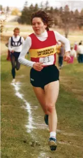  ??  ?? TOP LEFT Ruegger during her OUA crosscount­ry win at Waterloo in the mid ’80s