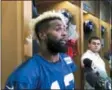  ?? TOM CANAVAN — THE ASSOCIATED PRESS ?? New York Giants’ Odell Beckham Jr. talks to reporters in East Rutherford, N.J., Thursday. The Giants play the Dallas Cowboys on Sunday in Arlington, Texas.