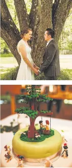  ??  ?? SWEET IDEA Callum and Alison recreated wedding using Lego to build tree on cake