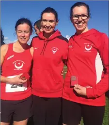  ??  ?? D&amp;D ladies Mary McGreehan, Sinead Weldon and Michelle Egan who, along with Yvonne McMahon, made up the bronze medal-winning team at the Louth Intermedia­te Cross-Country Championsh­ips.