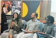  ?? Picture: ZAMANDULO MALONDE ?? CHANGING PERSPECTIV­ES: Dialogue panellists, from left, Dr Poppet Pillay, Dr Riyaadh Lillah and facilitato­r Bwanika Lwanga discuss how NMU can provide a more entreprene­urial grounding for students and staff