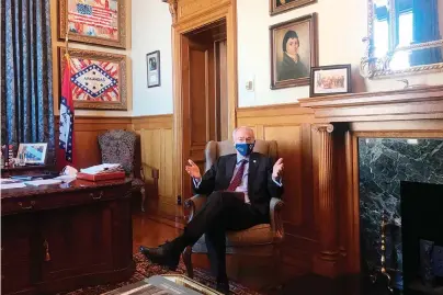  ?? The Associated Press ?? Arkansas Gov. Asa Hutchinson speaks in his office at the state Capitol in Little Rock on Jan. 4, 2021. Hutchinson is advocating for a hate crimes bill in the upcoming legislativ­e session, but the measure faces some obstacles.