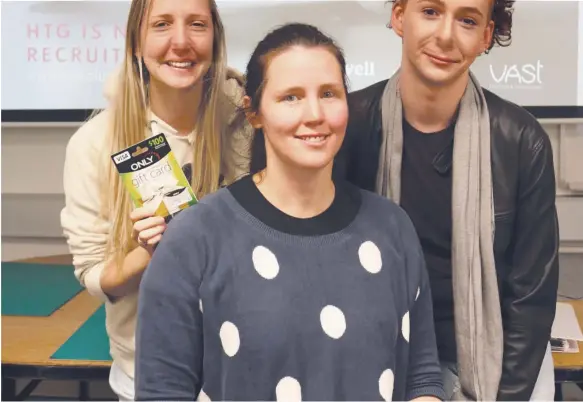  ??  ?? TAFE Queensland students (from left) Cate Hammond who was highly commended, co-winner Meggan Zischke and competitio­n finalist Callum Schilg.