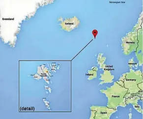  ??  ?? The Faroe Islands territory is in the North Atlantic Ocean, about halfway between Norway and Iceland.