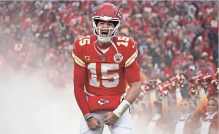  ?? DENNY MEDLEY/USA TODAY SPORTS ?? Patrick Mahomes and the Chiefs will host the Bengals on Sunday at Arrowhead Stadium in the AFC championsh­ip game.