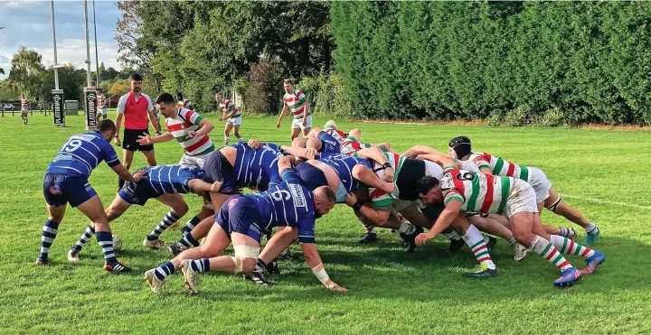  ?? ?? ●●The Macclesfie­ld pack stays solid in the scrum in the build up to their fourth try