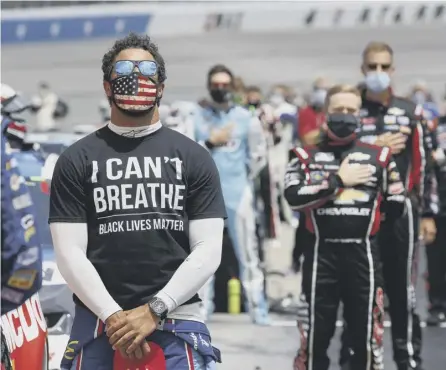  ?? PICTURE: CHRIS GRAYTHEN/GETTY IMAGES ?? Nascar Cup driver Bubba Wallace wears an ‘I Can’t Breathe – Black Lives Matter’ T-shirt