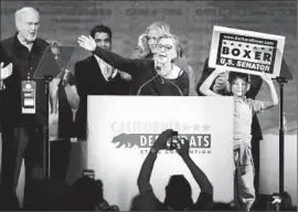  ?? Ben Margot Associated Press ?? SEN. BARBARA BOXER addresses the state Democratic Party convention on Saturday. Boxer, f irst elected in 1992, will retire after November’s election.