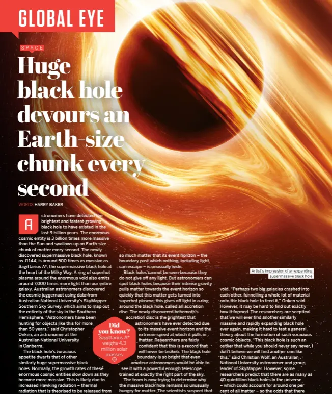  ?? ?? Artist’s impression of an expanding supermassi­ve black hole