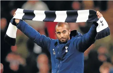  ?? /AFP ?? New arrival: Tottenham Hotspur’s new Brazil midfielder Lucas Moura introduces himself to Spurs fans at halftime during Wednesday’s match against Manchester United at Wembley. Spurs won 2-0.