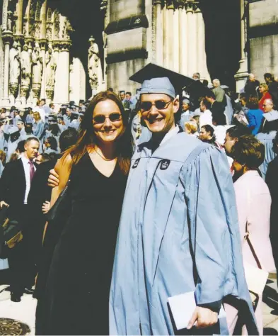  ??  ?? Ariana Botha and brother Michael Kovrig at Kovrig’s graduation from Columbia University’s Master’s in Internatio­nal
Relations program in 2003. Kovrig was a smart shy boy who grew into an introverte­d adventurer, Botha says.