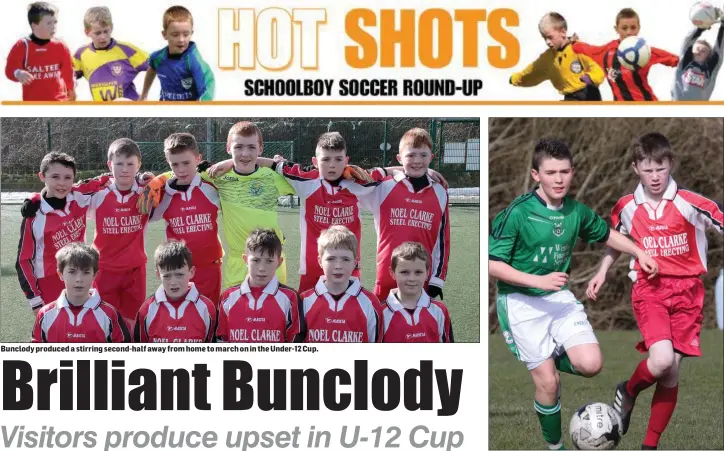  ??  ?? Bunclody produced a stirring second-half away from home to march on in the Under-12 Cup. Eoin Doyle of Forth Celtic tries to break away from Ciarán Scott.