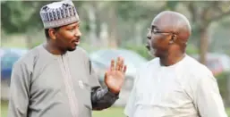  ??  ?? NFF president, Amaju Pinnick (R) and Shehu Dikko, 2nd vice-president discussing a thing of interest.