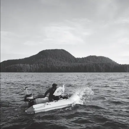  ??  ?? A fish farm protester rides his boat in Clayoquot Sound, near Tofino, BC, during a demonstrat­ion in June 2019.