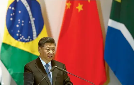  ?? AP ?? China’s President Xi Jinping speaks during the Leaders Dialogue with BRICS Business Council and the New Developmen­t Bank, at the Itamaraty Palace in Brasilia, Brazil.