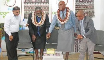  ?? Photo: Sosiveta Korobiau. ?? Coconut Millers chairman Raj Sharma, Assistant Minister for Agricultur­e and Waterways Tomasi Tunabuna, Assistant Minister for the office of the Prime Minister Sakiusa Tubuna, Permanent Secretary for the Ministry of Agricultur­e Vinesh Kumar yesterday.