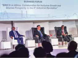  ?? Picture: GCIS ?? TACKLING GLOBAL ISSUES: President Cyril Ramaphosa and People’s Republic of China President Xi Jinping opened the BRICS Summit yesterday. Joining them was Ramaphosa’s deputy David Mabuza.