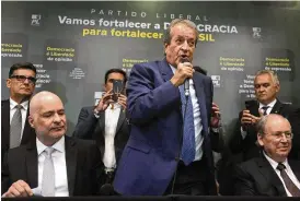  ?? ASSOCIATED PRESS ?? Valdemar Costa Neto, leader of President Jair Bolsonaro’s Liberal Party, speaks during a press conference regarding an investigat­ion into voting machines.