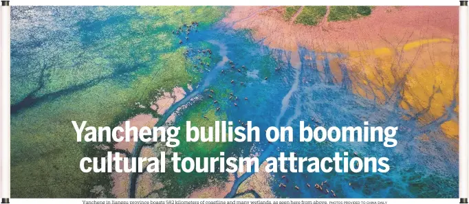  ?? PHOTOS PROVIDED TO CHINA DAILY ?? Yancheng in Jiangsu province boasts 582 kilometers of coastline and many wetlands, as seen here from above.