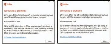  ??  ?? You cannot mix 64-bit and 32-bit versions of Office.