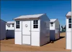  ?? MICHAEL WEBER — ENTERPRISE-RECORD ?? Newly furnished micro-shelters manufactur­ed by Pallet are seen at the emergency non-congregate shelter site in Chico on Thursday.