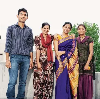  ??  ?? Support system, from left, Sukhdev Khadav, Kriti, Sita Vishnoi and Taruna. Kriti helped Taruna to get her marriage anulled and now she’s helping Sukhdev and Sita