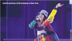  ??  ?? Cardi B performs at the Grammys in New York.