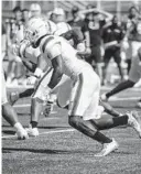  ?? TIM BROGDON/MIAMI ATHLETICS ?? Miami linebacker Avery Huff during UM’s first spring scrimmage of 2021.