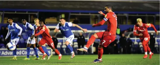  ??  ?? HOLDING HIS NERVE: Nottingham Forest striker Lewis Grabban converted a 98th-minute penalty to earn his side a 1-1 draw on their visit to Birmingham City in midweek.