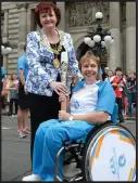  ??  ?? Dr Margo Whiteford, right, with Ms Docherty in front of the City Chambers