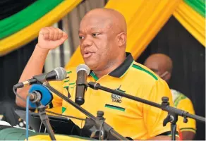  ?? ?? KZN Premier, Sihle Zikalala addresses ANC supporters at the party’s 110th birthday celebratio­ns.