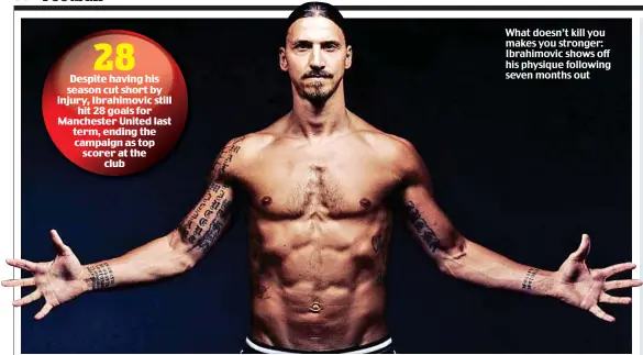  ??  ?? What doesn’t kill you makes you stronger: Ibrahimovi­c shows off his physique following seven months out