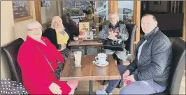  ??  ?? TEA TIME Left to right, Necia Bloom, 71, with her friend Rachel Preston, 49, Rachel’s mum Lesley Pack, 74, and brother Gary Pack, 59, enjoying a coffee at Stones in West Street, Fareham