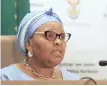  ?? | JACQUES NAUDE African News Agency (ANA) ?? MINISTER of Defence and Military Veterans Nosiviwe Mapisa-Nqakula speaks during a press briefing on sexual misconduct within the SANDF.