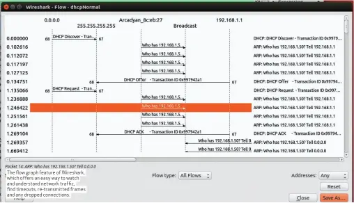  ??  ?? The flow graph feature of Wireshark, which offers an easy way to watch and understand network traffic, find timeouts, re-transmitte­d frames and any dropped connection­s.