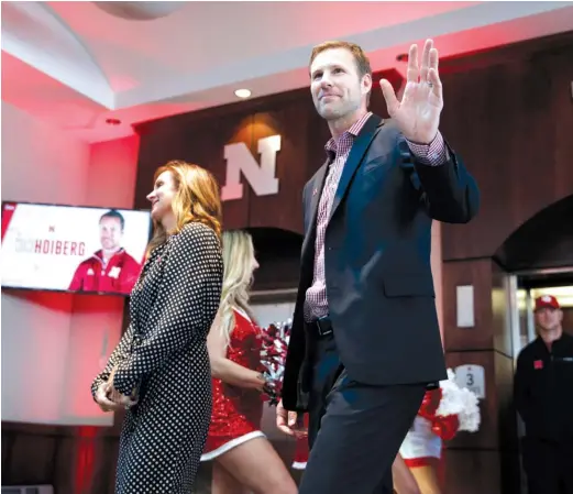  ?? RYAN SODERLIN/AP ?? Former Bulls coach Fred Hoiberg arrives for a news conference Tuesday in Lincoln, Neb., to be introduced as the Cornhusker­s’ coach.