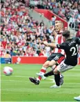  ??  ?? Fierce shot: Daniel James gives United the lead after 10 minutes at Southampto­n