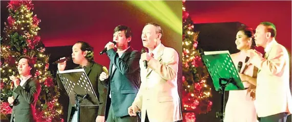  ??  ?? CELEBRATE LIFE. At the Zonta Club of Cebu 1 fund-raising concert featuring Jose Mari Chan (right) and his sons, from left, Franco, Michael and Joe. Right photo shows Joe Mari in a duet with Cebu homegrown talent Anna Fegi-Brown.