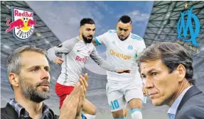  ?? BILD: SN/GEPA ?? Das Duell um den Einzug ins Europa-League-Finale: Salzburg fordert Marseille mit Kapitän Dimitri Payet und Trainer Rudi Garcia.