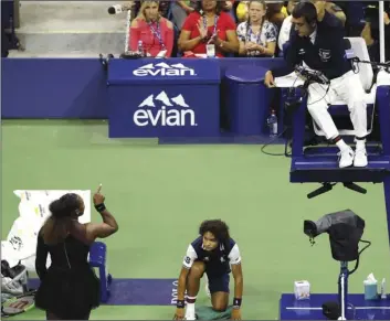  ??  ?? In 2018 file photo, Serena Williams (left) talks with chair umpire Carlos Ramos during the women’s final of the U.S. Open tennis tournament against Naomi Osaka, of Japan, in New york. AP PhoTo/SeTh WenIg