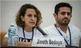  ?? Photograph: Adalberto Roque/AFP/Getty Images ?? Jineth Bedoya speaks at a press conference in Havana in November 2014.