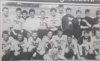  ??  ?? The Little Bray United team after their Wic klow Cup final vic tory over Aughrim Rangers in 1992.