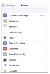  ??  ?? iOS toont onder Privacy welke apps er toegang hebben tot welke gegevens.