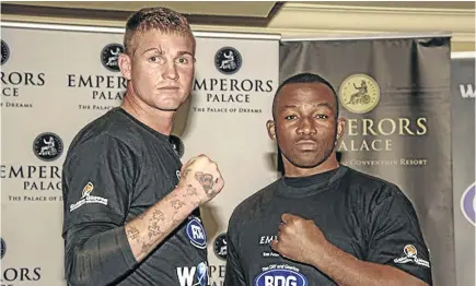 ?? /JAMES GRADIDGE ?? Thomas “Tommy Gun” Oosthuizen faces off with Thabiso “The Rock” Mchunu. The boxers are scheduled to exchange leather in Golden Gloves’ tournament on September 1.
