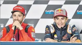  ?? FOTO: MOTOGP.COM ?? Dovizioso y Márquez Risas en la rueda de prensa del GP de Gran Bretaña