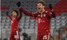  ?? Photograph: Alexander Hassenstei­n/Getty Images ?? Thomas Müller celebrates after scoring the opening goal against Wolfsburg.